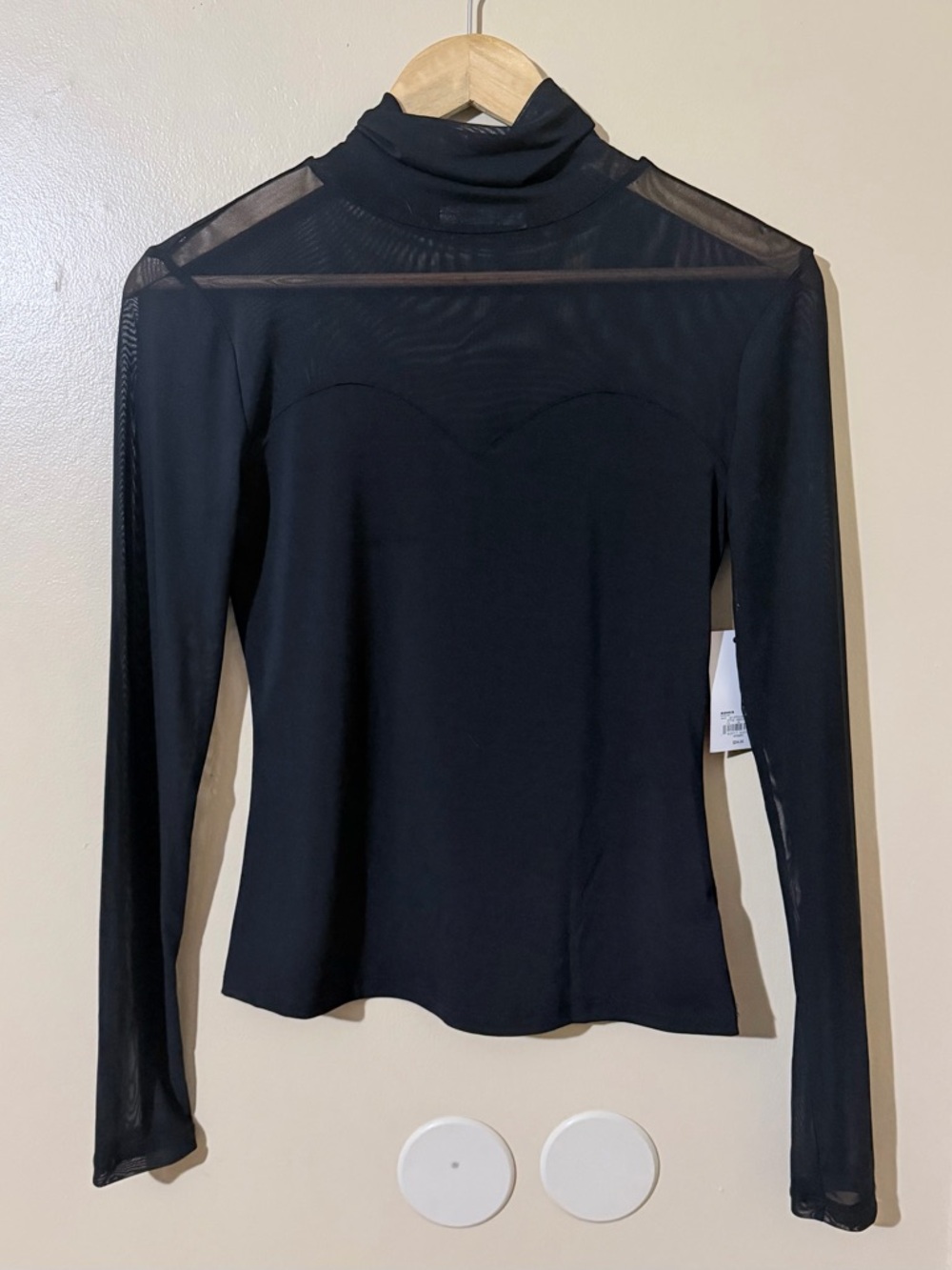 Sheer Yoke Black Mock Neck Long Sleeve Top